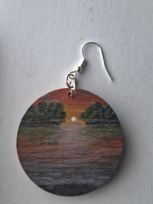 Wooden Earrings: Vintage Sunset
